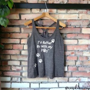 GUC Women’s “I’d Rather Be With My Dog” Graphic Racerback Gray Tank Top SZ L